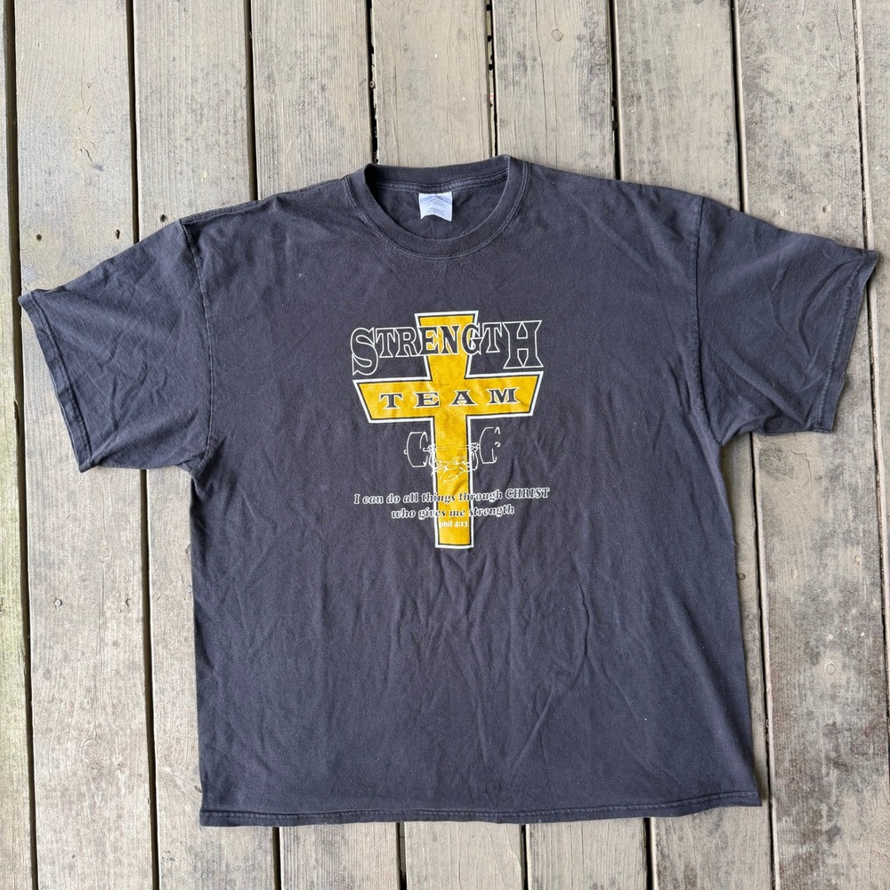 Port and Company Strength Team Shirt Black Christian Cross Philippians 4:13 2XL